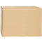 A closed, brown cardboard box with white tape.