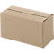A rectangular cardboard box in brown, folded and glued.
