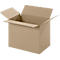 Open brown cardboard box, front view.