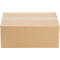 Brown, rectangular shipping box with tape on top.