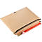 An open brown shipping box with a red adhesive strip.