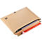 A brown envelope, partially open, with a book and purple pages.