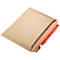 An open shipping box, brown. The edge is provided with a red adhesive strip.
