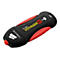 Schwarzer USB-Stick mit rotem und gelbem Schriftzug, Corsair Voyager GT.