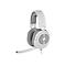 Weißes Gaming-Headset mit grauem Akzent, Mikrofon und Corsair-Logo auf weißem Hintergrund.