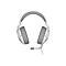 WeiÃŸes Headset mit grauen Ohrmuscheln und Mikrofon, isoliert vor weiÃŸem Hintergrund.