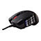Schwarze Gaming-Maus mit Zifferntasten, Corsair-Logo. Rotes Mausrad. Geflochtenes Kabel.