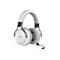 WeiÃŸes Gaming-Headset mit blauem Logo und Mikrofon.