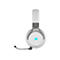 WeiÃŸes Gaming-Headset mit Mikrofon. Das Corsair-Logo leuchtet blau.