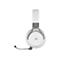 WeiÃŸes Headset mit silbernen Details. Ein Mikrofon ist angebracht.