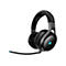 Schwarzes Corsair Gaming-Headset mit blau beleuchtetem Logo und ausziehbarem Mikrofon vor weißem Hintergrund.