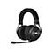 Schwarzes Over-Ear-Headset mit Mikrofon, silbernen Details und Markenlogo. Der Hintergrund ist weiß.