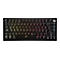 Schwarze mechanische Gaming-Tastatur im 75-Prozent-Layout mit RGB-Beleuchtung und einem Drehregler oben rechts.