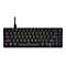 Schwarze, kompakte Corsair Gaming-Tastatur mit RGB-Hintergrundbeleuchtung vor neutralem Hintergrund.