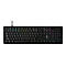 Schwarze mechanische Gaming-Tastatur mit RGB-Beleuchtung und Ziffernblock auf weißem Hintergrund.