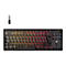 Schwarze Corsair Gaming-Tastatur mit QWERTZ-Layout und bunter RGB-Hintergrundbeleuchtung vor weißem Hintergrund.