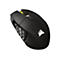 Schwarze Gaming-Maus mit Seitentasten, Scrollrad und Corsair-Logo.