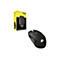 Ein schwarzer Gaming-Maus Scimitar Elite Wireless SE mit gelben Akzenten und einer seitlichen Tastatur mit 12 Tasten. Daneben die Produktverpackung.
