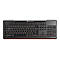 Schwarze Cougar Gaming-Tastatur mit QWERTZ-Layout und roter Beleuchtung am unteren Rand vor weißem Hintergrund.