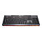 Schwarze Cougar Gaming-Tastatur mit orangefarbener Beleuchtung am unteren Rand auf weißem Hintergrund.