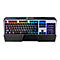 Schwarze Gaming-Tastatur mit mehrfarbiger RGB-Beleuchtung. Auf der Tastatur ist das Cougar-Logo zu sehen.