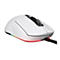 Weiße Gaming-Maus mit schwarzem Scrollrad, geflochtenem Kabel und dezenter RGB-Beleuchtung am unteren Rand.