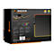 Die Verpackung eines Cougar Neon Mauspads. Auf der schwarzen Verpackung ist das Neon Mousepad mit gelb-orangem Rand abgebildet, sowie Details zu den Funktionen.