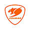 Oranges Cougar-Logo mit stilisiertem Raubtierkopf in einem wappenförmigen Rahmen auf weißem Hintergrund.