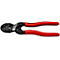 Une pince coupante rouge et noire de la marque Knipex. On peut voir des inscriptions sur les poignées.