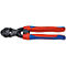 Coupe-boulons Knipex. Arêtes de coupe noires, poignées rouges et bleues. Inscriptions : Knipex, CrV, 16mm.