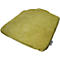 Coussin vert clair avec une surface rugueuse, légèrement en biais. L'étiquette indique "Jutec".