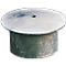 Gray metal cover with a round top and a central hole.