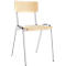 Chair with a light wood backrest and seat, chrome frame.