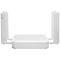 Weißer WLAN-Router mit vier Antennen, die seitlich herausragen.