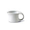 White, minimalist mug with a curved handle, on a white background.
