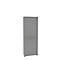 Gray cabinet with grooved doors against white background.