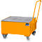 Cubeta colectora de acero con ruedas + asidero, 800 x 800 mm, naranja RAL 2000