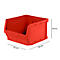 Contenedor de almacenamiento rojo. Se indican las dimensiones: 500 x 470 x 300 mm.