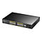 Schwarzer Cudy 16-Port PoE+ Switch mit gelben Markierungen an den Ethernet-Ports vor weißem Hintergrund.