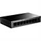 Schwarzer Cudy 8-Port Gigabit Desktop Switch in Perspektive vor weißem Hintergrund.