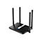 Schwarzer Cudy WLAN-Router mit vier externen Antennen und silbernem Akzent auf weißem Hintergrund.