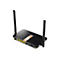Schwarzer Cudy WLAN-Router mit zwei Antennen und goldfarbenem Akzent auf der Oberseite vor weißem Hintergrund.