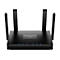 Schwarzer WLAN-Router mit vier Antennen. Auf der Oberseite steht der Schriftzug cudy. Blaue LEDs leuchten auf der Vorderseite.
