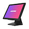 Schwarzer Touchscreen-Monitor mit lila-rosa Farbverlauf, 'CUSTOM'-Schriftzug.