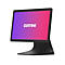 Schwarzer Touchscreen-Monitor mit lila-rosa Farbverlauf und 'CUSTOM'-Schriftzug.