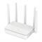 Weißer D-Link WLAN-Router mit vier stehenden Antennen und leuchtenden grünen Status-LEDs auf weißem Grund.