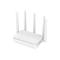 Weißer D-Link Router mit vier Antennen und grünen Status-LEDs auf weißem Hintergrund.