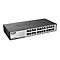 Schwarzer D-Link Switch mit 24 Ports. Aufschrift "D-Link" und Modellnummer.