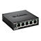 Commutateur Fast Ethernet D-Link noir. Cinq ports, étiquetés: DES-105, 1, 2, 3, 4, 5. Logo et nom de marque bien en évidence.