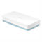 Routeur D-Link blanc avec bord bleu clair et lumière verte. D-Link écrit dessus.